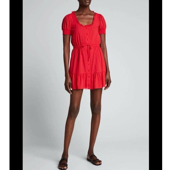 Alice + Olivia Avi Cotton Button Down Ruched Waist Mini Dress Size 2 - Picture 3 of 9